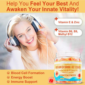 NEVISS D3 5000IU K2 Gummies + Marine Algae Calcium Gummies Bundle