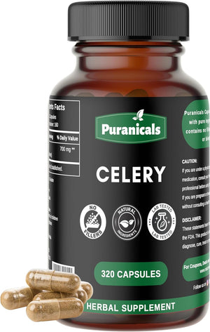 Celery Premium 320 Capsules Non GMO & Gluten Free | Herbal Supplement | 700 Mg per Serving | Made with 100% Pure Herb Celery Seed Powder Also Known as Apium Graveolens