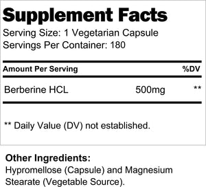 Berberine Supplement 500Mg HCL Extract | 180 Vegetarian Capsules | Made in USA | 1000Mg per Serving | Dihydroberberine plus Berberis Aristata Complex