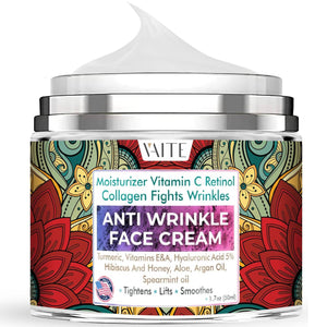 Wrinkle Cream for Women Face and Neck with Retinol, Collagen, Vitamins C, E, A, Turmeric, Hyaluronic Acid, Hibiscus Honey. Moisturizing and Reduce Wrinkles. anti Aging Moisturizer for Sensitive Eyes
