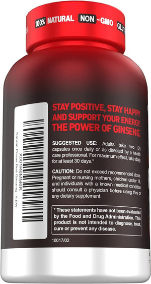 Korean Red Panax Ginseng 1500Mg - High Potency Ginseng for Energy, Performance & Immune Support for Men & Women - Ginseng Root Extract Powder Supplement for Focus and Vitality -120 Capsules