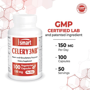 Supersmart - Celery3Nb 150Mg per Day (Patented) - Natural Celery Seed Extract Supplement - Well-Tolerated Phthalides | Non-Gmo & Gluten Free - 100 Vegetarian Capsules