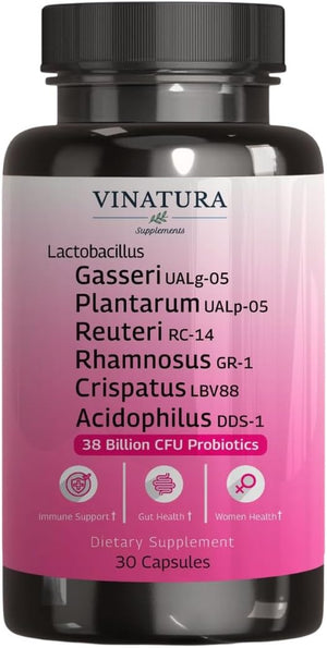 Lactobacillus Rhamnosus, Reuteri, Gasseri, Plantarum, Crispatus, Acidophilus Probiotics - 38 Billion CFU *USA Made & Tested* Vaginal Probiotics, Women Probiotic, Gut Health