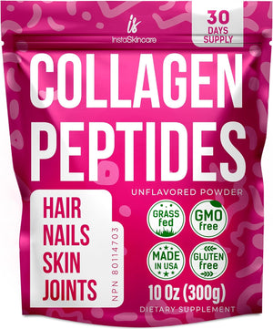 Collagen Peptides Powder for Women Hydrolyzed Collagen Protein Types I and III Non-Gmo Grass-Fed Gluten-Free Kosher and Pareve Unflavored Easy to Mix Drink Healthy Hair Skin Joints Nails 10 Oz