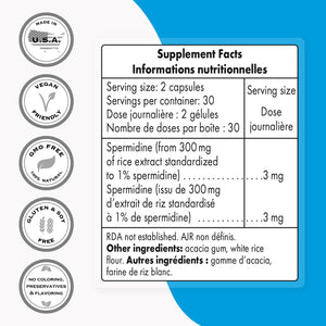 Supersmart - Spermidine 3Mg per Day - Rice Starch Extract Supplement | Non-Gmo & Gluten Free - 60 Vegetarian Capsules
