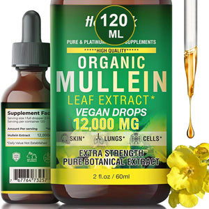 120ML Organic Mullein Drops for Lungs - Mullein Leaf Extract Supplement - Respiratory Health Support - as Liquid, Tincture, Tea