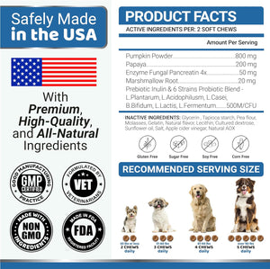 Probiotics for Dogs and Digestive Enzymes - 170 Dog Probiotics Chews - Dog Probiotic - anti Diarrhea, Upset Stomach & Gas Relief, Constipation, Canine Prebiotic - Pet Fiber Supplement - Gut Health