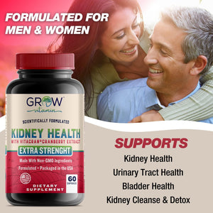 Grow Vitamin Premium Kidney Cleanse Supplement – Powerful Kidney Support Formula with Cranberry Extract Helps Support Healthy Kidneys & Urinary Tract Support– 60 Vegetarian Capsules