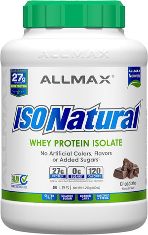 ALLMAX ISONATURAL Whey Protein Isolate, Unflavored - 2 Lb - 27 Grams of Protein per Scoop - Zero Fat & Sugar - 99% Lactose Free - with Prebiotics - No Artificial Flavors - Approx. 31 Servings