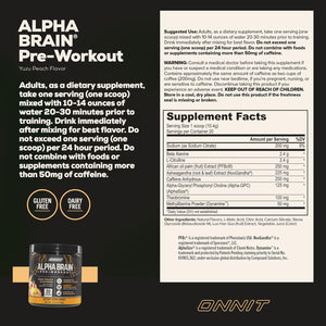 ONNIT Alpha Brain Pre-Workout - Yuzu Peach (20 Serving Tub)