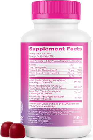 Lactation Supplement Gummies - Support Breast Milk Supply with Milk Thistle, Alfalfa, Vitamin D, and B12, Postpartum Recovery, Breastfeeding Essentials - Raspberry, 40 Count