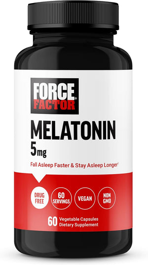 FORCE FACTOR Melatonin 5Mg, Drug-Free Supplement, Vegan, Non-Gmo, 60 Vegetable Capsules