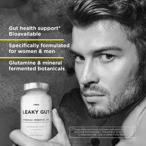 Leaky Gut Supplements - Advanced Formula with Bioavailable L Glutamine, Zinc, Turmeric, Licorice Root - Bowel and Stomach Probiotics & Fermented Prebiotics - Vegan, Non-Gmo - 90 Capsules