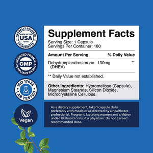 DHEA 100Mg for Men and Women - Vegan High Strength DHEA Supplement for Women & Men for Enhanced Energy and Hormone Balance for Women & Men - Men and Womens Hormone Balance Supplement (6 Month Supply)