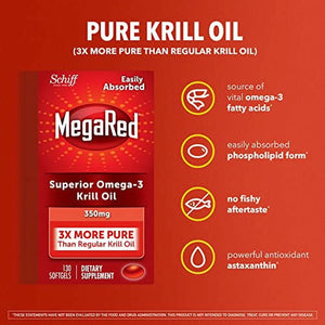 Krill Oil 350Mg Omega 3 Supplement with EPA, DHA, Astaxanthin & Phopholipids, Supports Heart, Brain, Joint and Eye Health, No Fish Oil Aftertaste - 130 Softgels (130 Servings)