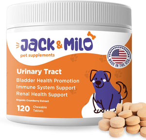 Jack & Milo Organic Cranberry Supplement for Dogs, Dog UTI Incontinence, Kidney and Bladder Control - Cranberry & Antioxidants - Bladder Control for Dogs, USA Made-Non GMO - 120 Tablets