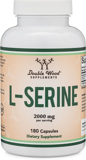 L-Serine Capsules (Third Party Tested) - 2,000Mg Servings Used in Clinical Study, 180 Count, 500Mg per Capsule (L Serine Amino Acid for Serotonin Production and Brain Support) by Double Wood