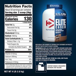 Dymatize Elite Casein Protein Powder, Slow Absorbing with Muscle Building Amino Acids, 100% Micellar Casein, 25G Protein, 5.4G Bcaas & 2.3G Leucine, Helps Overnight Recovery, Rich Chocolate, 2 Pound