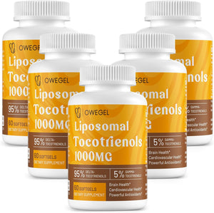 Liposomal Tocotrienols 1000Mg - High Bioavailability Vitamin E Tocotrienols Supplements,95% Delta & 5% Gamma Tocotrienol Capsules Support Cardiovascular,Skin,Bone,Antioxidant,300 Softgels
