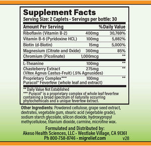 Migrelief+M, Nutritional Support for Menstrual Migraine Sufferers, 60 Caplets