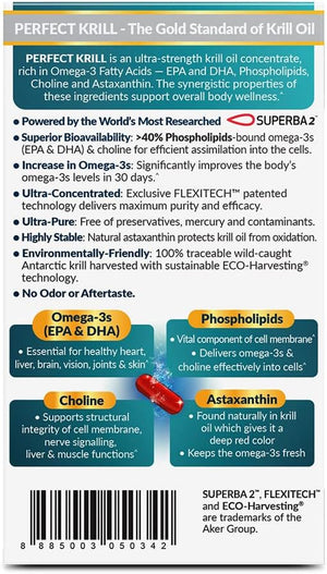 LABO Nutrition Perfect Krill 1000 Mg, Pure Ultra Strength Antarctic Krill Oil with Omega-3S, EPA, DHA, Phospholipids, Choline & Astaxanthin, Heart, Joint, Brain Support Supplement, 60 Softgels