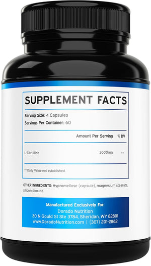 L Citrulline 3000Mg Supplement (240 Capsules) Support L Arginine & Nitric Oxide Pills - Stamina, Endurance, Performance for Workouts - NO Supplements for Men - Gluten Free, Non-Gmo, Vegan Capsules