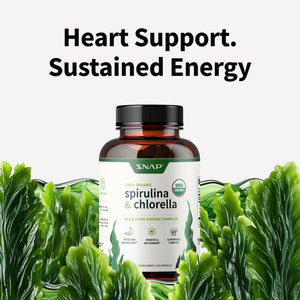Snap Supplements USDA Organic Spirulina Chlorella Capsules - Green Superfoods for Natural Energy and Metabolic Health, 120 Capsules