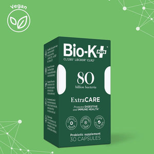Bio-K + Extra Care Probiotic Supplement Capsules for Adult Men and Women, 80 Billion Active Bacteria, Promotes Immune System Health - Vegan & Gluten-Free Delayed Release, 20 Capules/Box