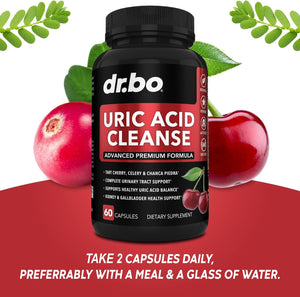 Uric Acid Cleanse Support Supplement - Kidney Herbal Supplements Pills with Chanca Piedra, Celery & Tart Cherry Extract Formula - Joint Support, Uric Acid Flush & Kidney Cleanse Detox Purge Capsules