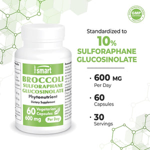 Supersmart - Broccoli Sulforaphane Glucosinolate 600Mg per Day (High Strength) - 10% SGS with Myrosinase - Broccoli Supplement | Non-Gmo & Gluten Free - 60 Vegetarian Capsules