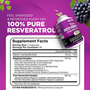 Resveratrol 1450Mg - Antioxidant Supplement 120 Capsules – Supports Healthy Aging & Promotes Immune, Brain Boost & Joint Support - Made with Trans-Resveratrol, Green Tea Leaf, Acai Berry