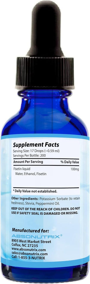 Absonutrix Fisetin 100 Mg, 4 Oz Liquid, 200 Servings, Made in USA, Quick Absorption, Quality Potent Ingredients, Third-Party Tested, Non-Gmo, GMP Certified, Cruelty Free Products