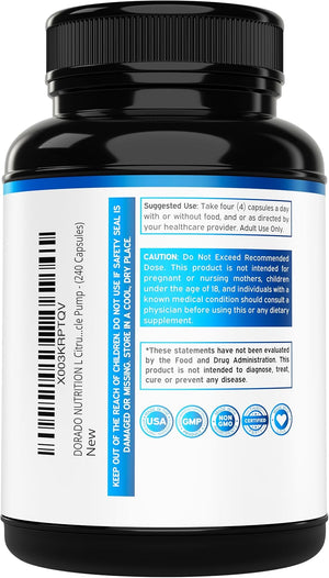 L Citrulline 3000Mg Supplement (240 Capsules) Support L Arginine & Nitric Oxide Pills - Stamina, Endurance, Performance for Workouts - NO Supplements for Men - Gluten Free, Non-Gmo, Vegan Capsules