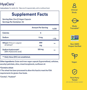 Ritual Hyacera Skin Supplement for Wrinkle Support, with Hyabest and Ceratiq for Skin Support, Hyaluronic Acid, Glycolipids, Ceramides, Gluten Free, Non GMO, Vanilla Essence, 30 Day Supply