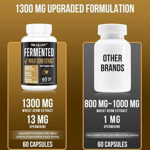 Spermidine Supplements 13Mg - 1300Mg Wheat Germ Extract Capsules Potent Formula with Higher Spermidine Content and Zinc for Healthy Aging, Daily Immune System and Cell Renewal, 60 Capsules