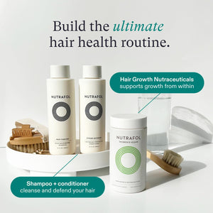 Nutrafol Women'S Vegan Hair Growth Supplements, Dermatologist Recommended, Plant-Based, Ages 18-44, Clinically Tested for Visibly Thicker, Stronger Hair - 2 Month Supply, 1 Bottle, 1 Pouch