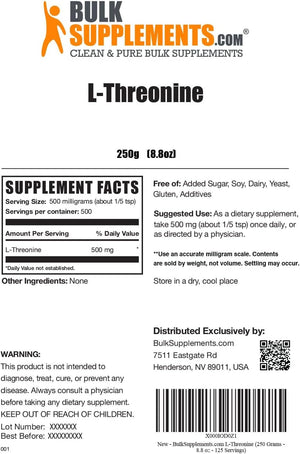 Bulksupplements.Com L-Threonine Powder - L-Threonine Supplement, L Threonine 500Mg - Amino Amino Supplement for Skin & Joints, Gluten Free - 500Mg per Serving, 5Kg (11 Lbs), Pack of 5