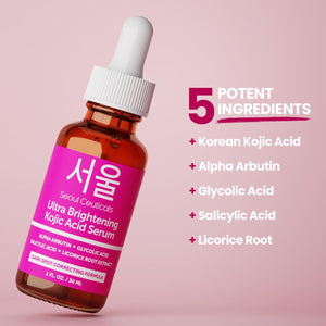 Seoulceuticals Korean Skin Care Kojic Acid Serum Alpha Arbutin Serum – Dark Spot Remover Corrector Glycolic Acid Serum + Salicylic Acid K Beauty 1Oz
