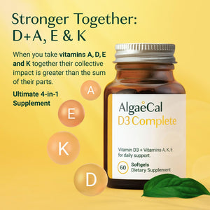 ALGAECAL D3 Complete - 3 Vitamin D3 (1000 IU) + K2, Vitamin E (50Mg), and Vitamin a (1000 IU) + 3 Free Triple Power Omega 3 Fish Oil 7 Single Serve