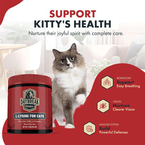 L-Lysine for Cats and Kittens - 900 Mg L Lysine Powder for Cats for Immunity & Respiratory Support - Cat Supplement with L-Lysine, Prebiotics, Krill, & DMG for Immune System, Eye Health & Sneezing