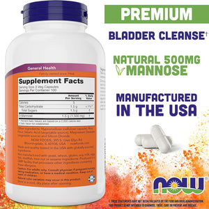 Now D-Mannose 500 Mg, 300 Capsules - Vegan, Non GMO Supplement for Women and Men - Supports Healthy Urinary Tract, Cleanses the Bladder