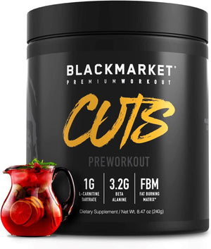 BLACKMARKET CUTS Pre Workout - Flavored Energy Powdered Drink Mix for Men & Women, Great for Muscle Definition, Fat Burning, Thermogenic, Creatine Free (Watermelon, 30 Servings)