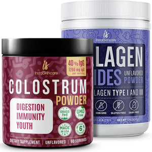 Instaskincare Collagen Peptides Powder 1 Lb - Bovine Colostrum Powder 40% Igg 3.17 OZ