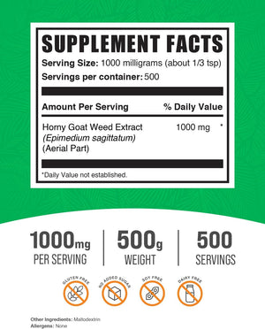 Bulksupplements.Com Horny Goat Weed Extract - Epimedium Extract, Horny Goat Weed Herbal Supplements, Horny Goat Weed Powder- Gluten Free, 1000Mg per Serving, 500G (1.1 Lbs) (Pack of 1)