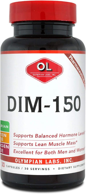 Olympian Labs DIM Supplement 150Mg - DIM Diindolylmethane 30 Capsule Supply of DIM for Estrogen Balance, Hormone Menopause Relief, Acne Treatment, PCOS, Bodybuilding