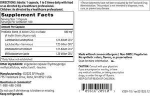 Klaire Labs Vital-Plex Probiotic - Helps Rebalance GI Microbiota for Men & Women, 5 Billion CFU Hypoallergenic & Dairy-Free Bifidobacterium & Lactobacillus Blend (100 Capsules, 2 Pack)