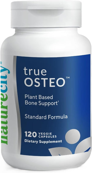 True-Osteo Plant-Based Supplement for Bone Strength | Algaecal Calcium & Magnesium, Plant-Based Vitamin D3, Vitamin K2, Silicon| Gentle on Stomach (120 Veggie Capsules)