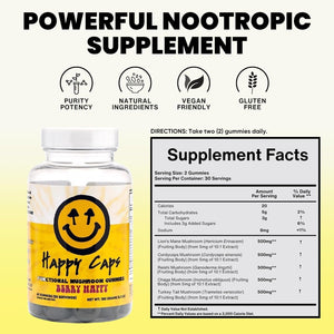 Functional Mushroom Gummies - Lions Mane, Cordyceps, Chaga, Reishi - Immune System Booster & Nootropic Brain Supplement - 60 Gummies (1)