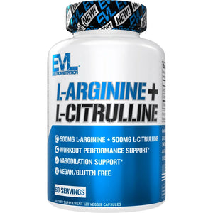 L-Arginine + L-Citrulline - Endurance + Workout Performance Supplement - 500Mg Complex - Vasodilation + Nitric Oxide Support - Vegan + Gluten Free Capsules - 60 Servings