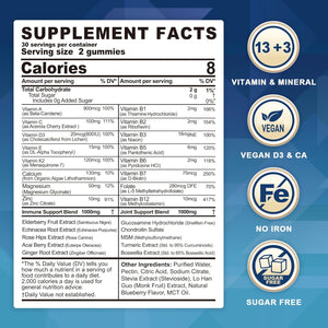 Sugar Free Lutein 20Mg Zeaxanthin Eye Vitamins Filled Gummies with EPA 190Mg & DHA 80Mg + 2 PACK Multivitamin Gummies with Glucosamine Chondroitin MSM for Flexibility & Immune Support, for Men & Women